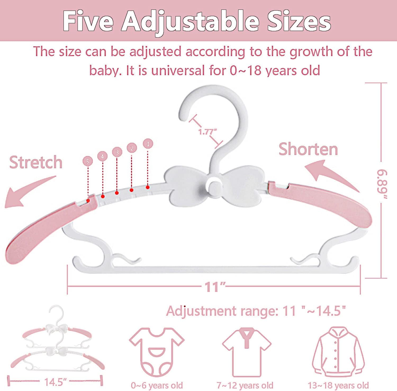 Baby Hangers, Baby Clothes Hangers, Adjustable Baby & Kids Hangers, Hangers -Pack of 20 Baby Hangers, Baby Clothes Hangers, Adjustable Baby & Kids Hangers, Hangers -Pack of 20